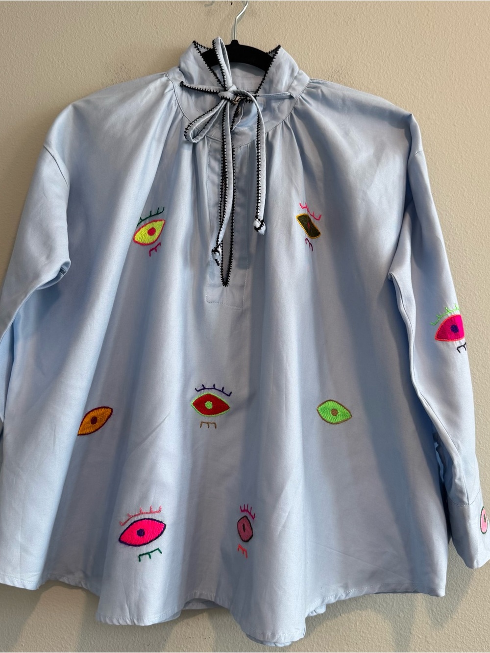 Stella H Marrakech Eyes Embroidered Blouse Oversized Boho Chic Whimsical S/M